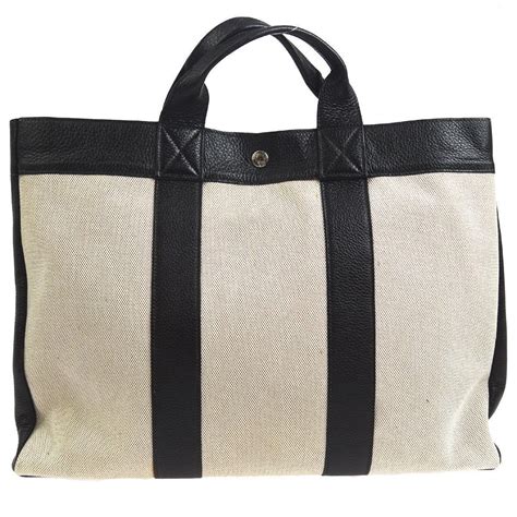 canvas hermes tote with leather trim|hermes tote bag vintage.